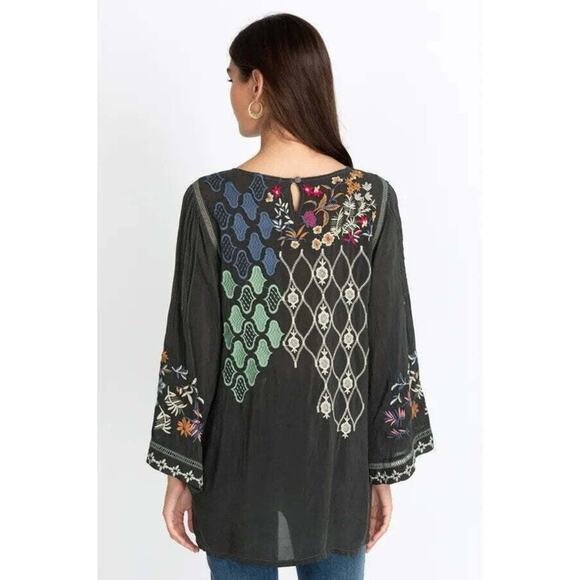 Johnny Was Esmerelda Tunic Floral Iron Steel Grey Embroidered Boho Womens Small - Picture 2 of 9